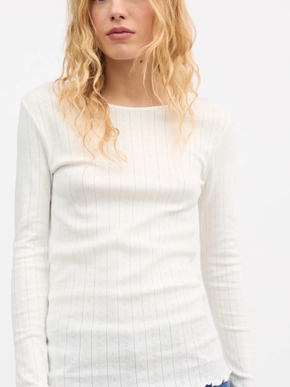 Skall Studio Edie White Ribbed Long Sleeve Tee